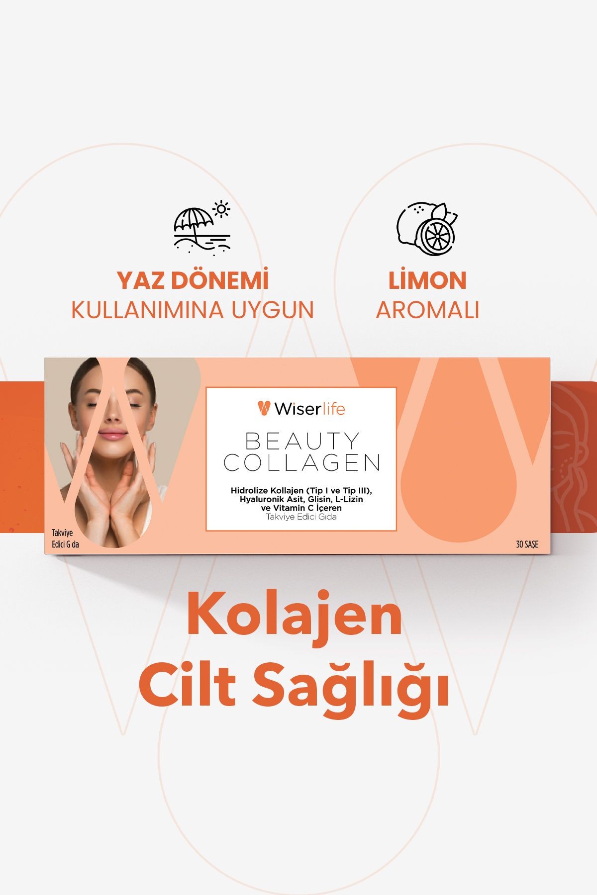Wiserlife Beauty Collagen Hidrolize Kolajen Tip I-III Hyaluronik Asit Glisin L-Lizin ve Vitamin C İçeren Takviye Edici Gıda 30