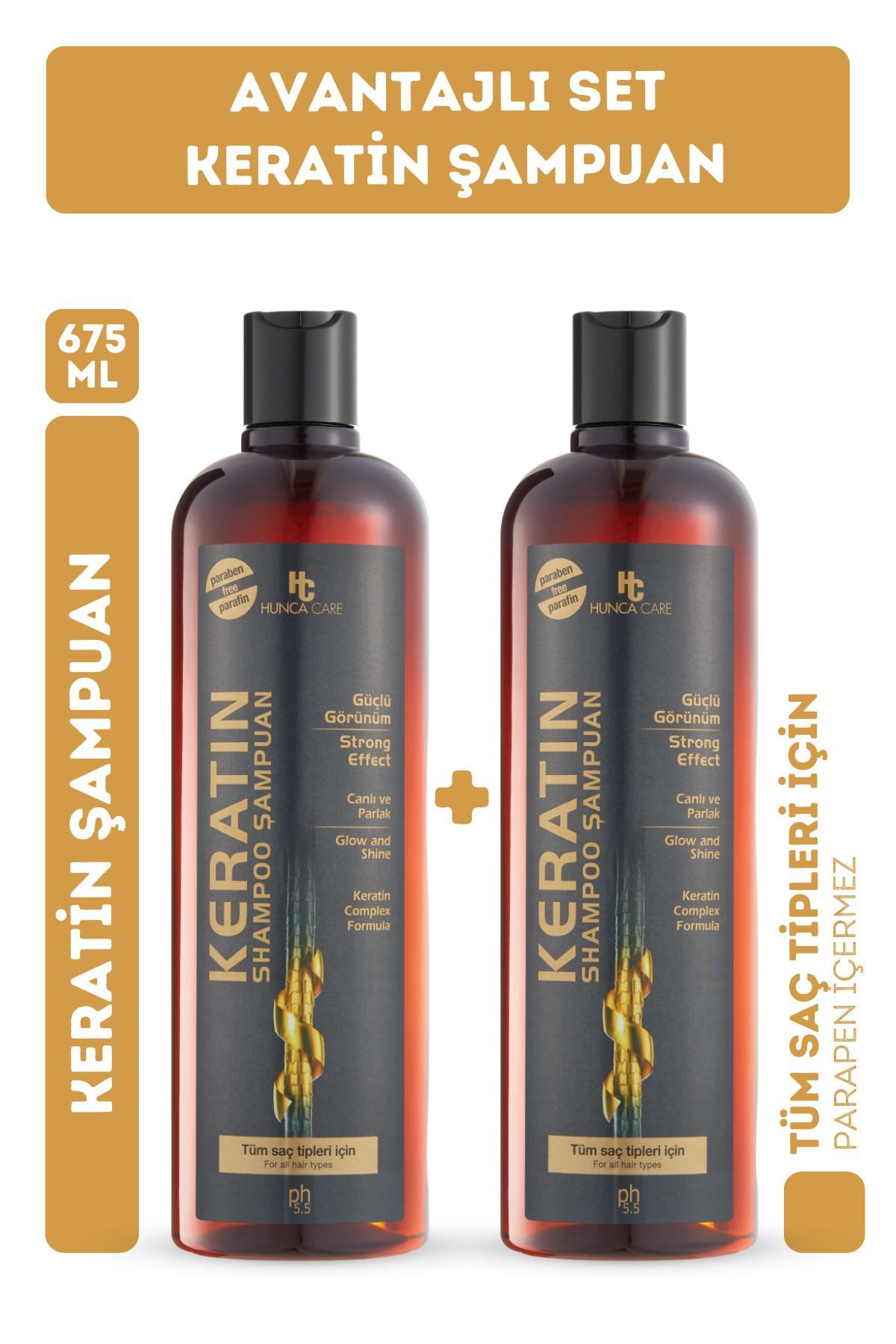 Hunca Care Keratin Özlü Canlı ve Parlak Saçlar Şampuan 675 ml 2 Adet