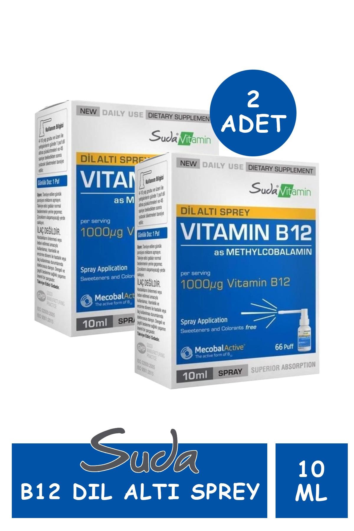 Suda Vitamin B12 Dil Altı Spreyi 10 ml 2 Adet