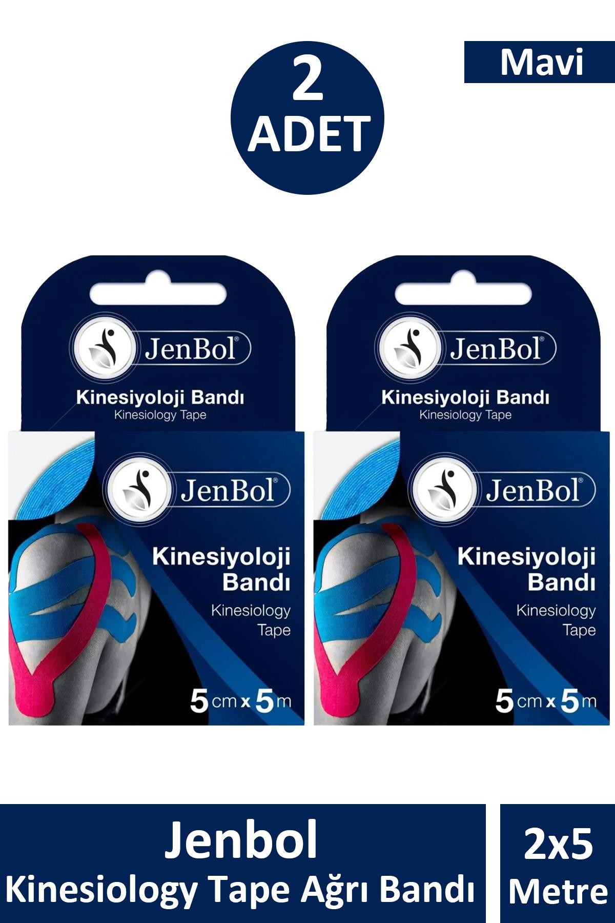 Jenbol Kinesiology Tape Ağrı Bandı 5 cm x 5 m - Mavi 2 Adet