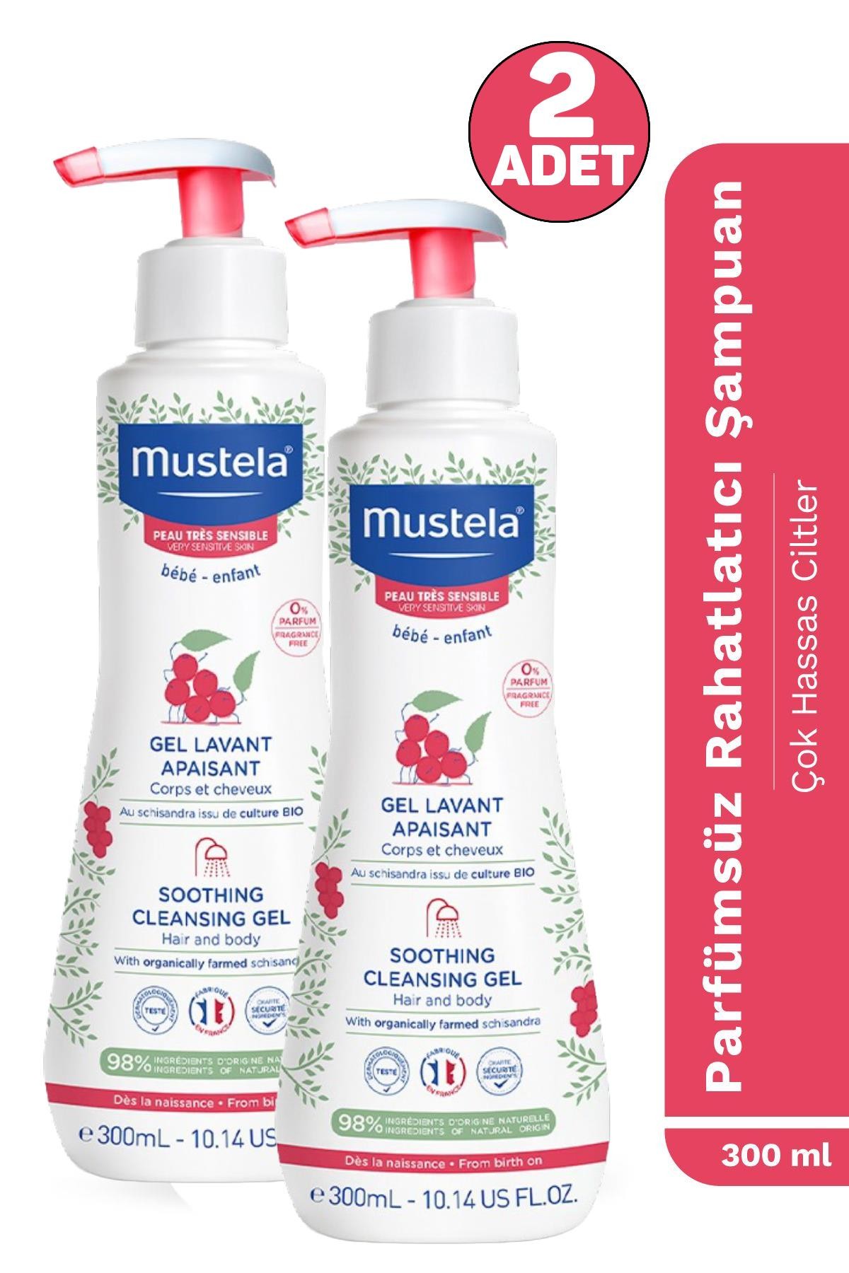 Mustela Soothing Cleansing Gel Hair and Body Hassas Ciltler İçin Temizleme Jeli 300 ml 2 Adet