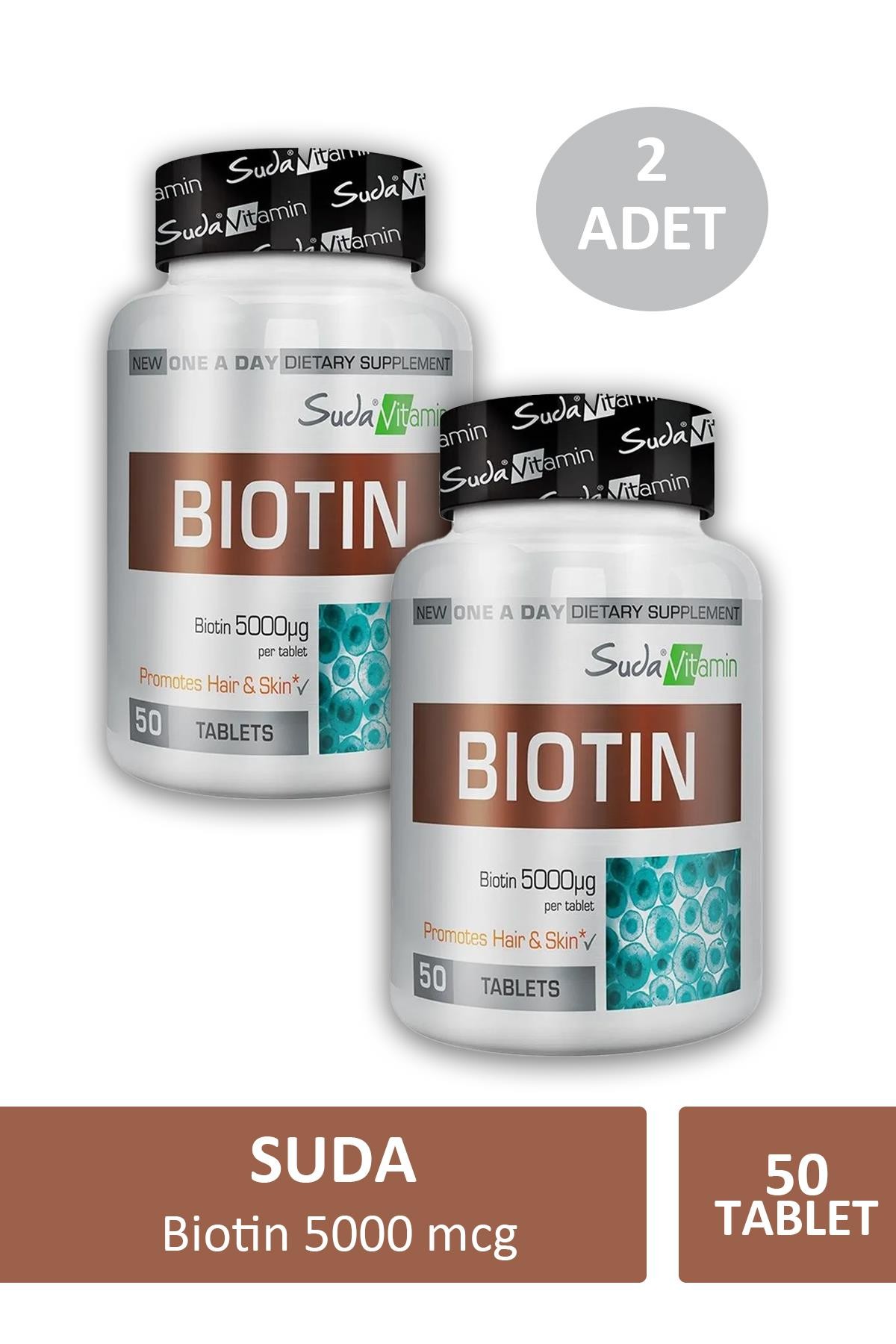 Suda Vitamin Biotin 5000 mcg 50 Tablet X 2 Adet