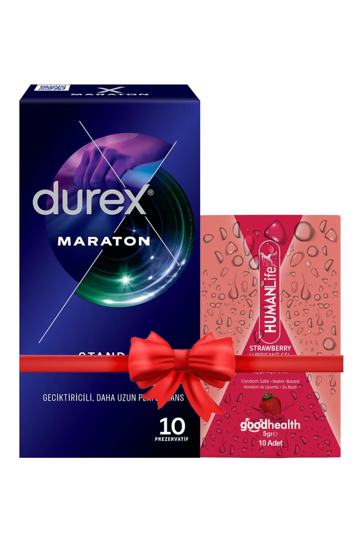 Durex Maraton Geciktiricili Prezervatif 10'lu + HumanLife 5 gr X 10 Çilek Aromalı Jel Lubricant