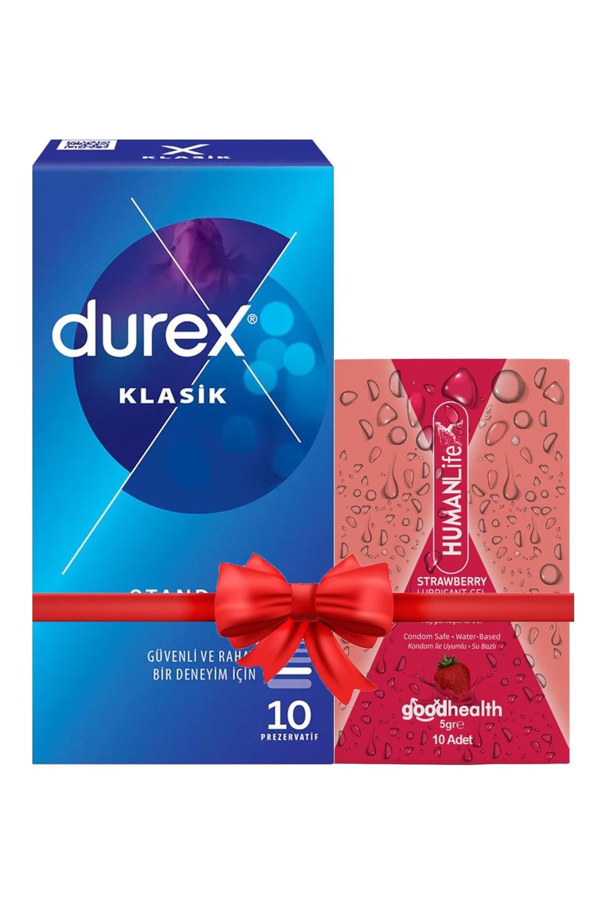 Durex Klasik Prezervatif 10'lu + HumanLife 5 gr X 10 Çilek Aromalı Jel Lubricant