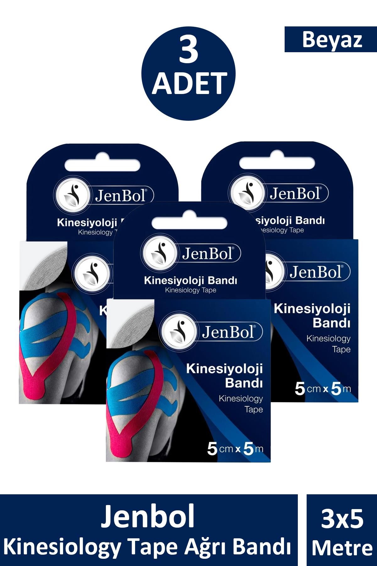 Jenbol Kinesiology Tape Ağrı Bandı 5 cm x 5 m - Beyaz 3 Adet