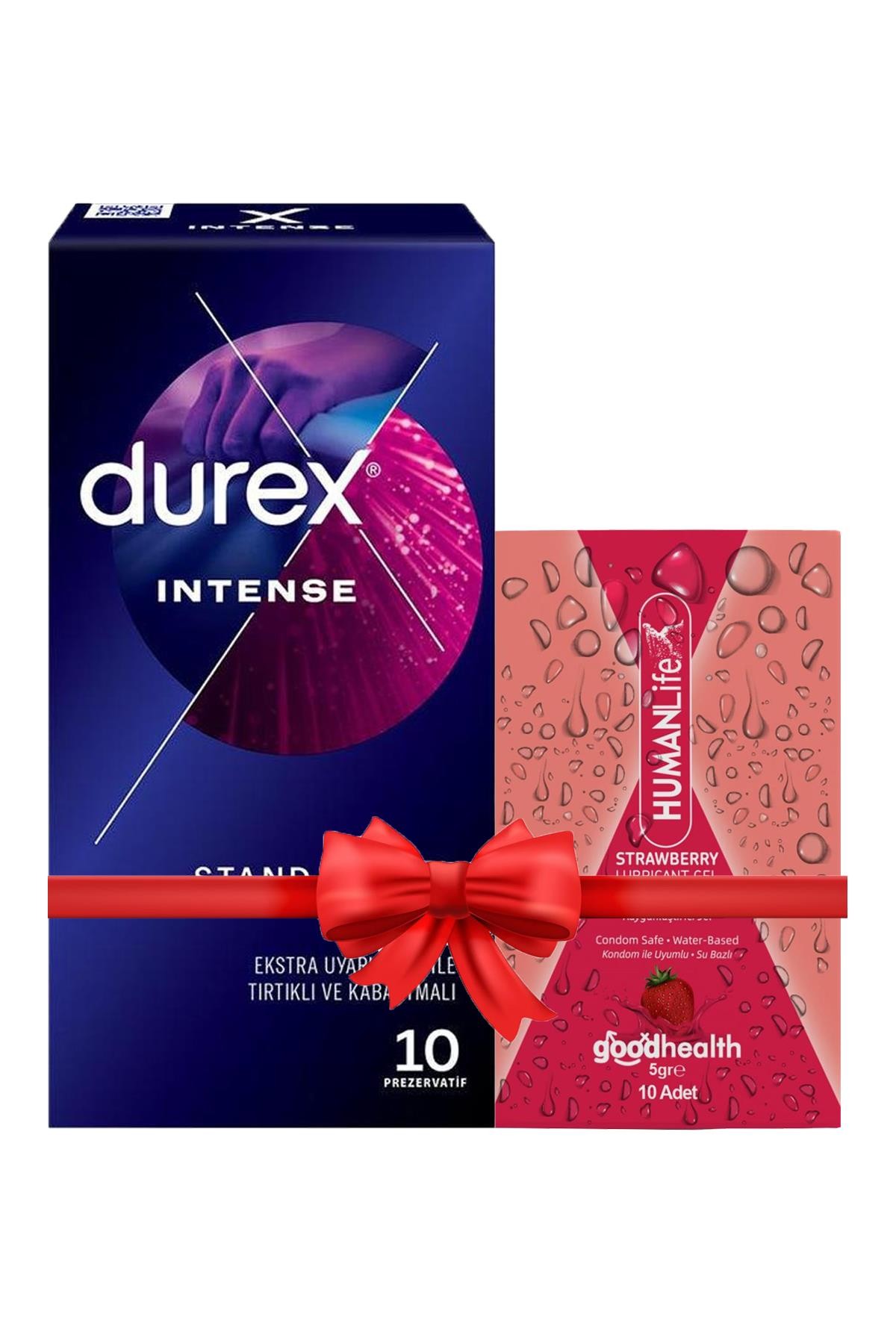 Durex Intense Prezervatif 10'lu + HumanLife 5 gr X 10 Çilek Aromalı Jel Lubricant