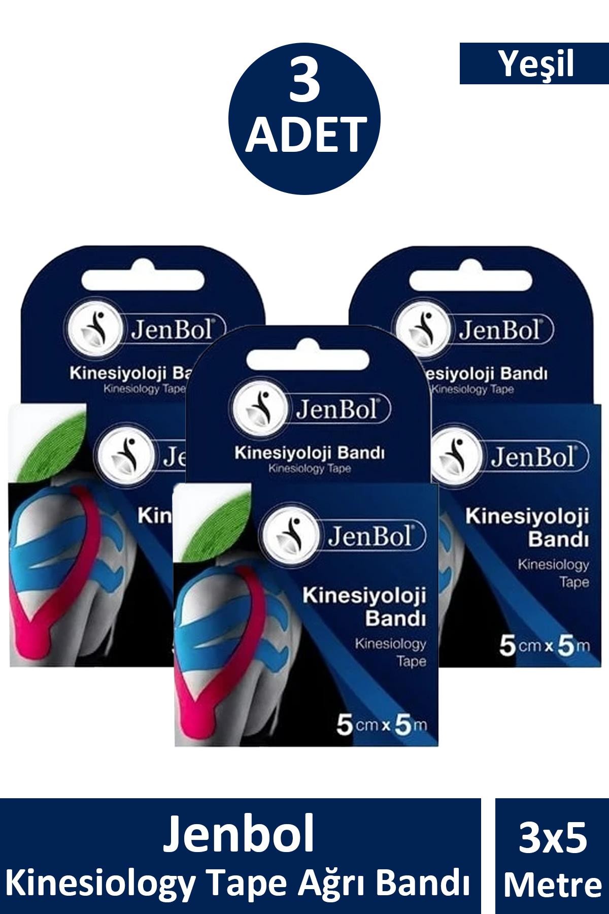 Jenbol Kinesiology Tape Ağrı Bandı 5 cm x 5 m - Yeşil 3 Adet