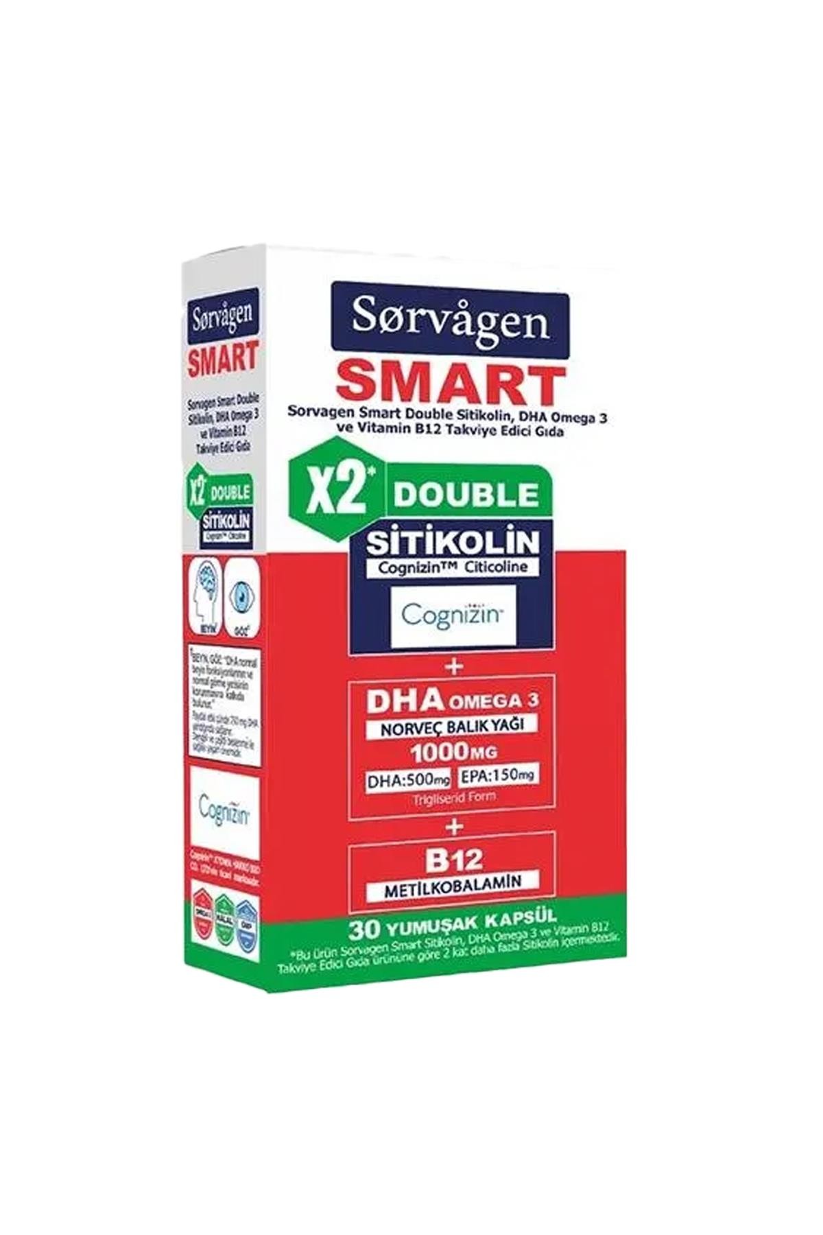 Sorvagen Smart Double Sitikolin Dha Omega 3 ve B12 30 Kapsül