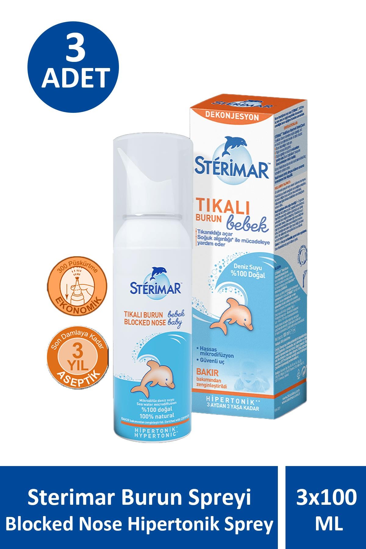 Sterimar Baby Burun Spreyi Blocked Nose Hipertonik Sprey 100 ml 3 Adet