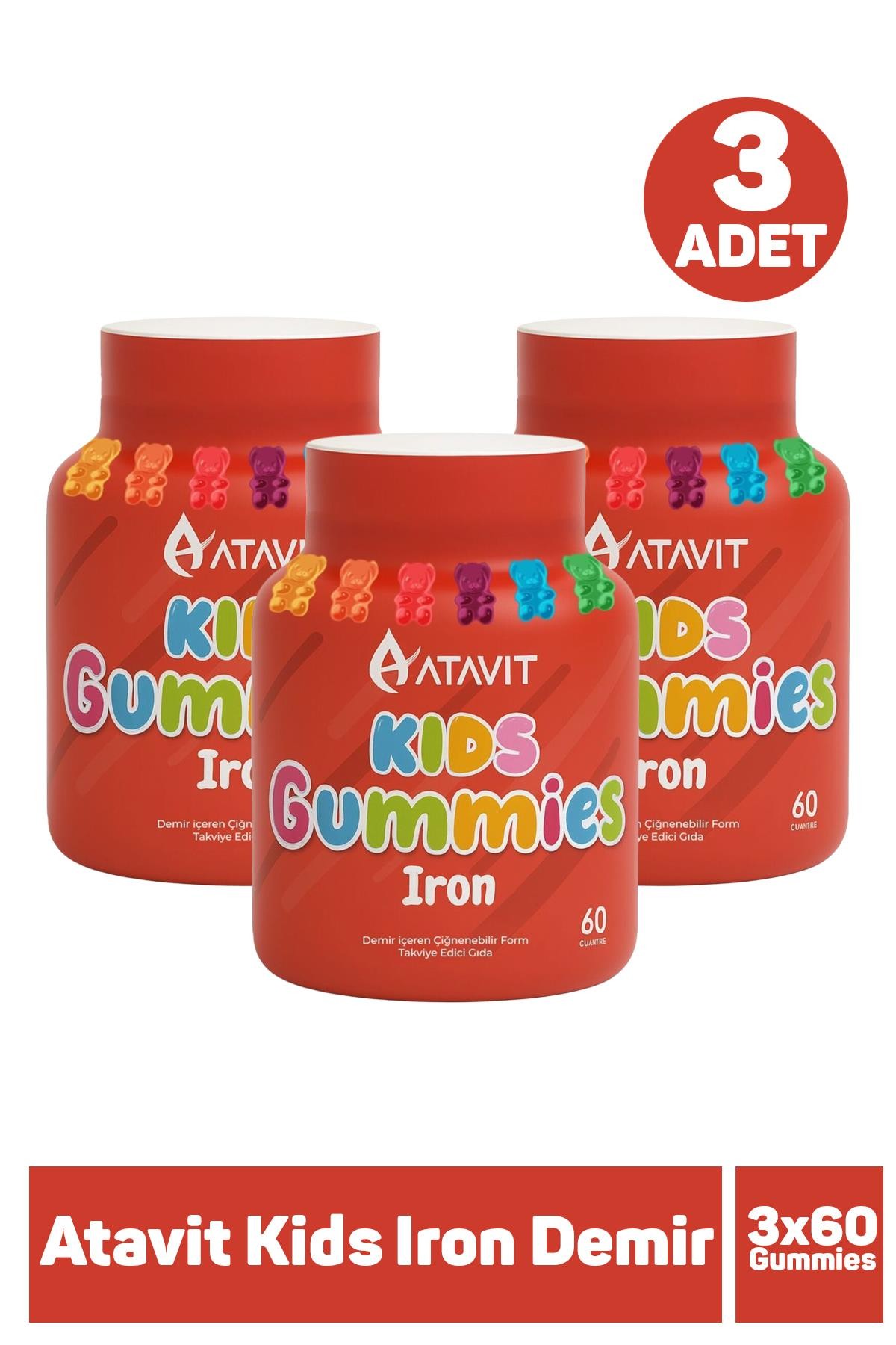 Atavit Kids Iron Demir 60 Gummies 3 Adet