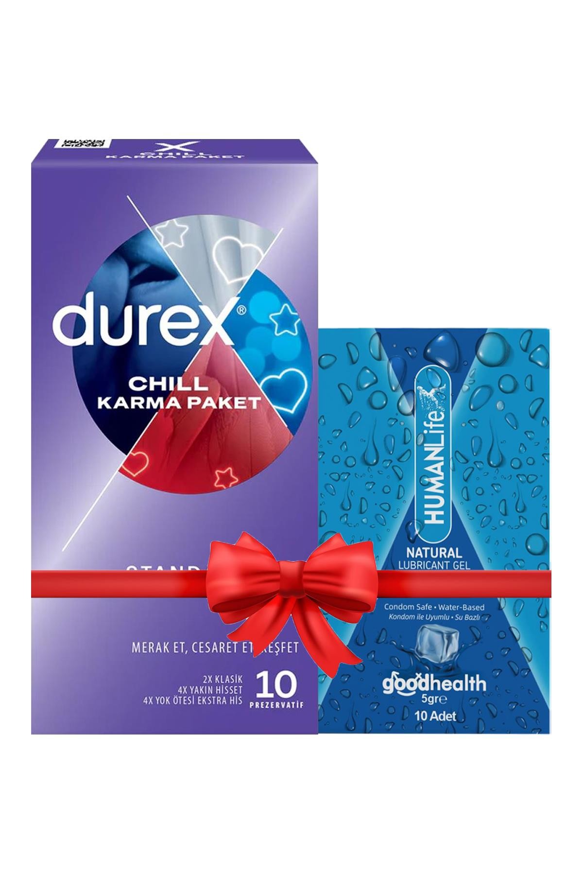 Durex Chill Prezervatif 10'lu + HumanLife 5 gr X 10 Doğal Kayganlaştırıcı Jel Lubricant