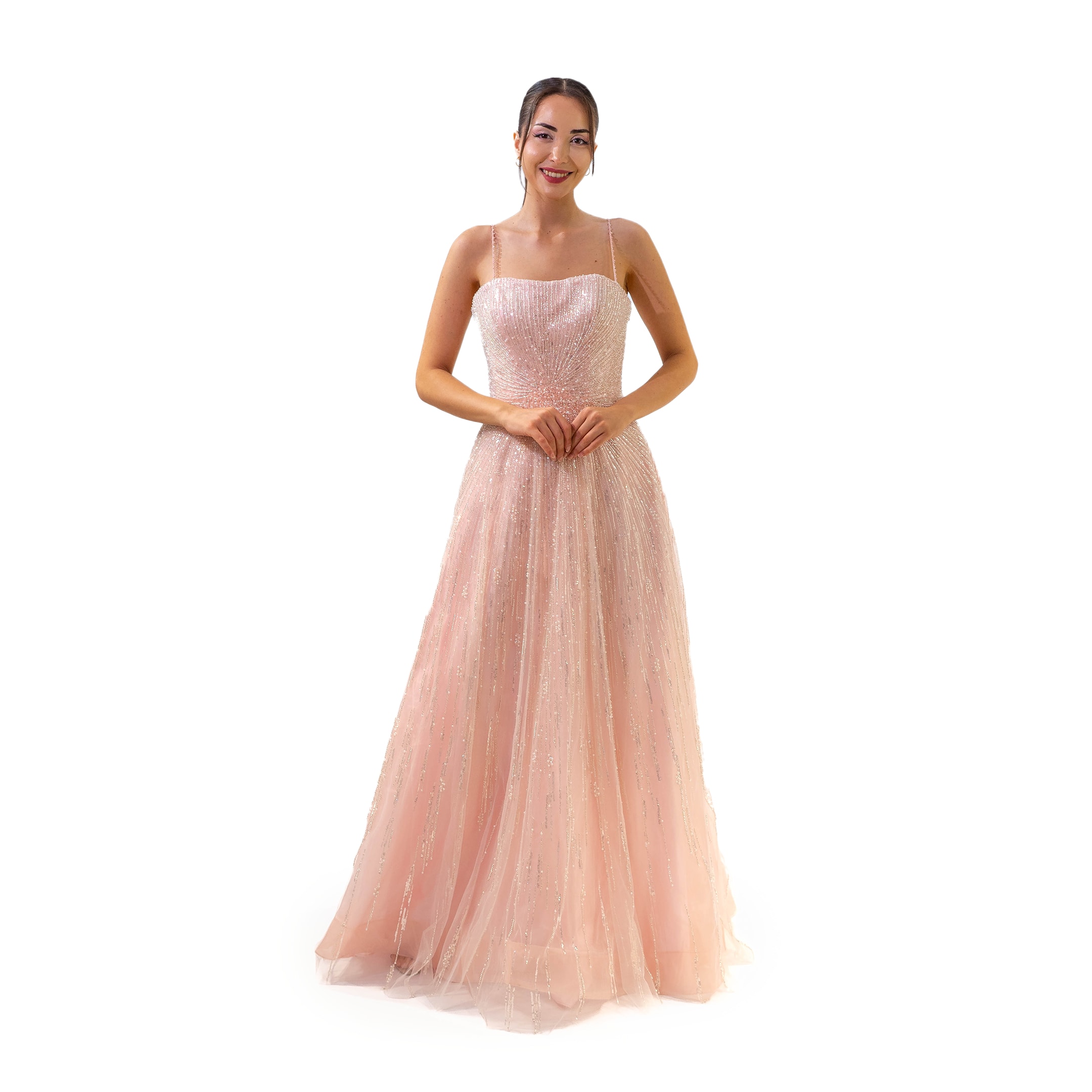 Alacarte Komple Boncuk Helen Etek Pembe Elbise