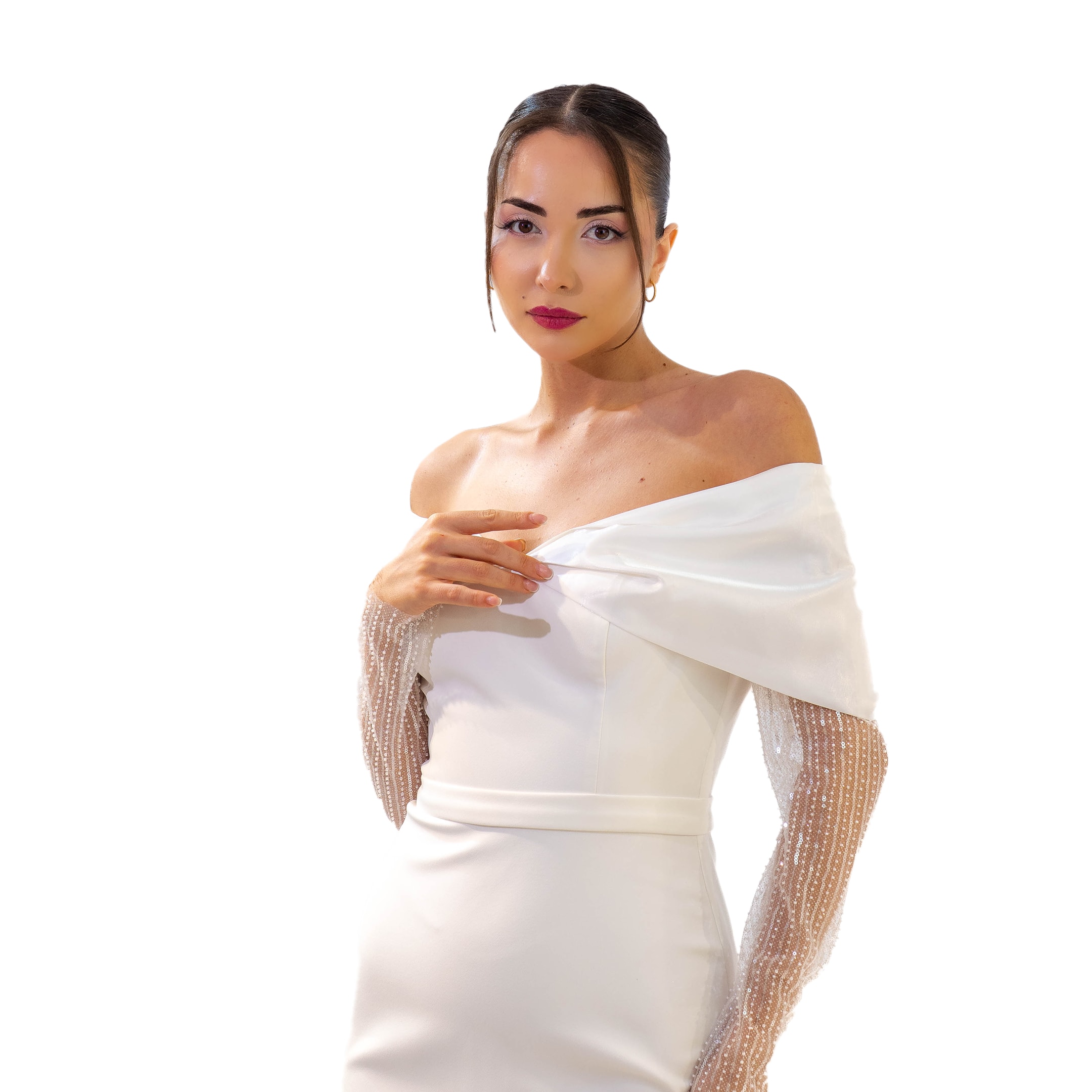 Kuğu Madonna Yaka Kol Nakış Detaylı Midi Boy Elbise