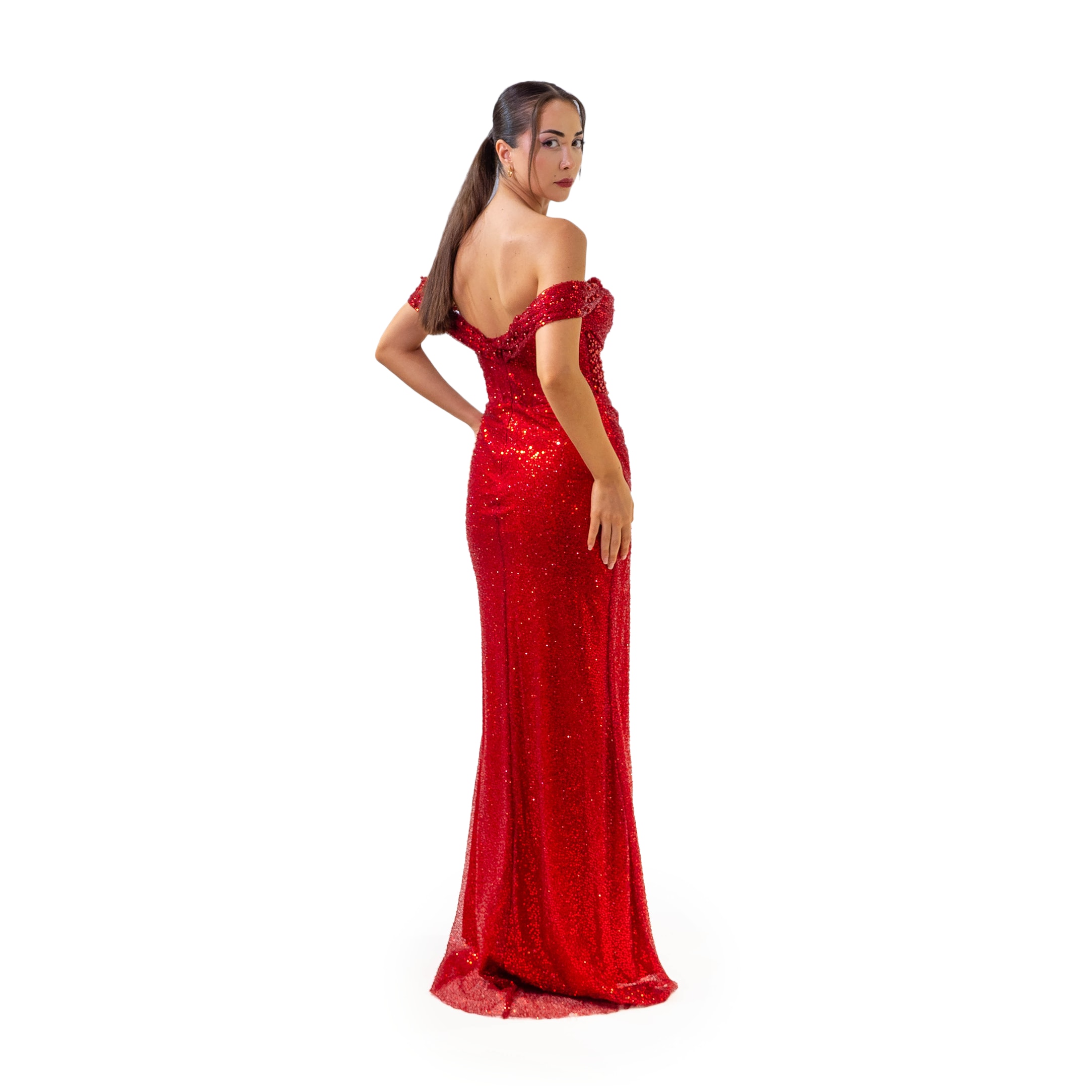 Henna Night Korsajlı Sim Boncuk Detaylı Balık Kırmızı Elbise