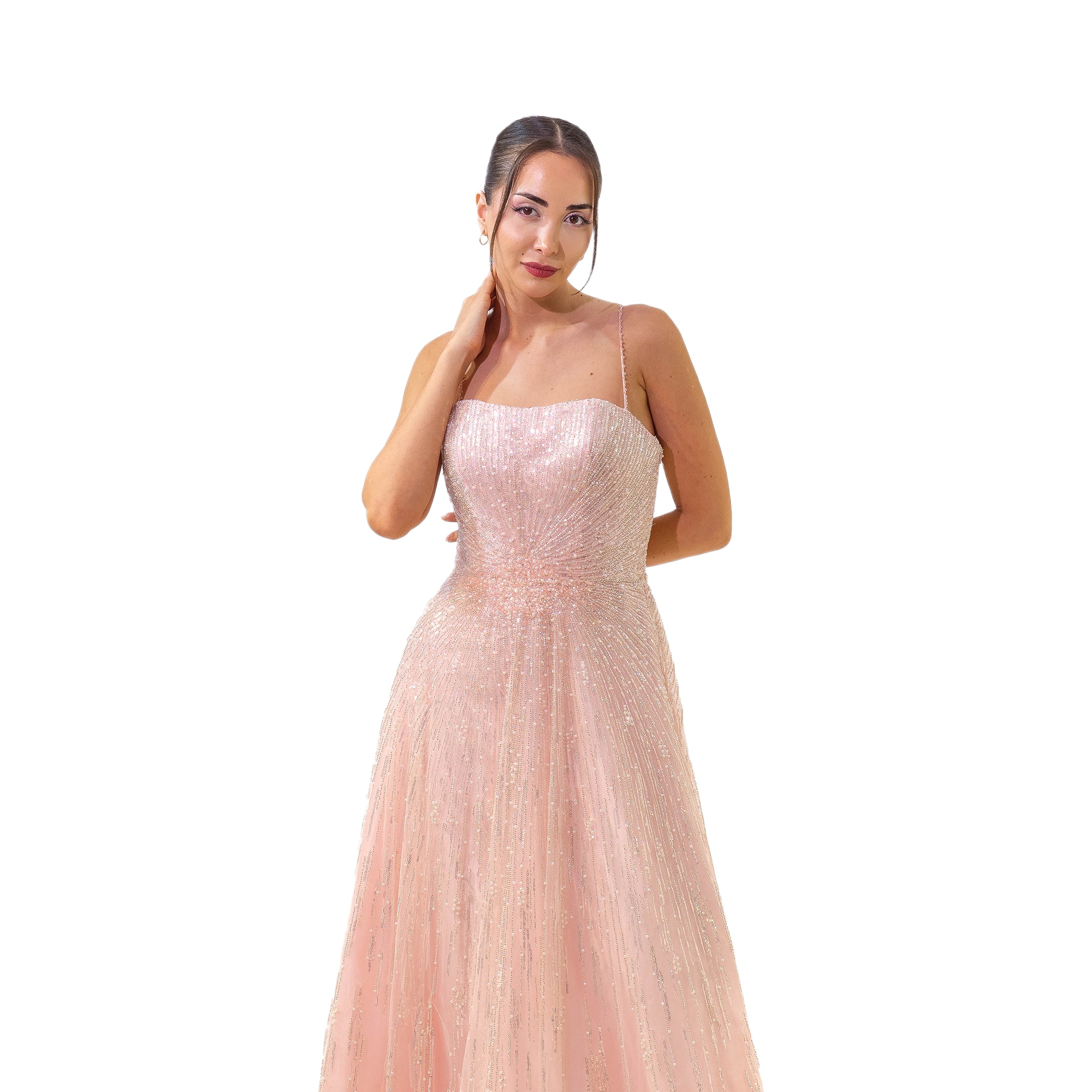 Alacarte Komple Boncuk Helen Etek Pembe Elbise