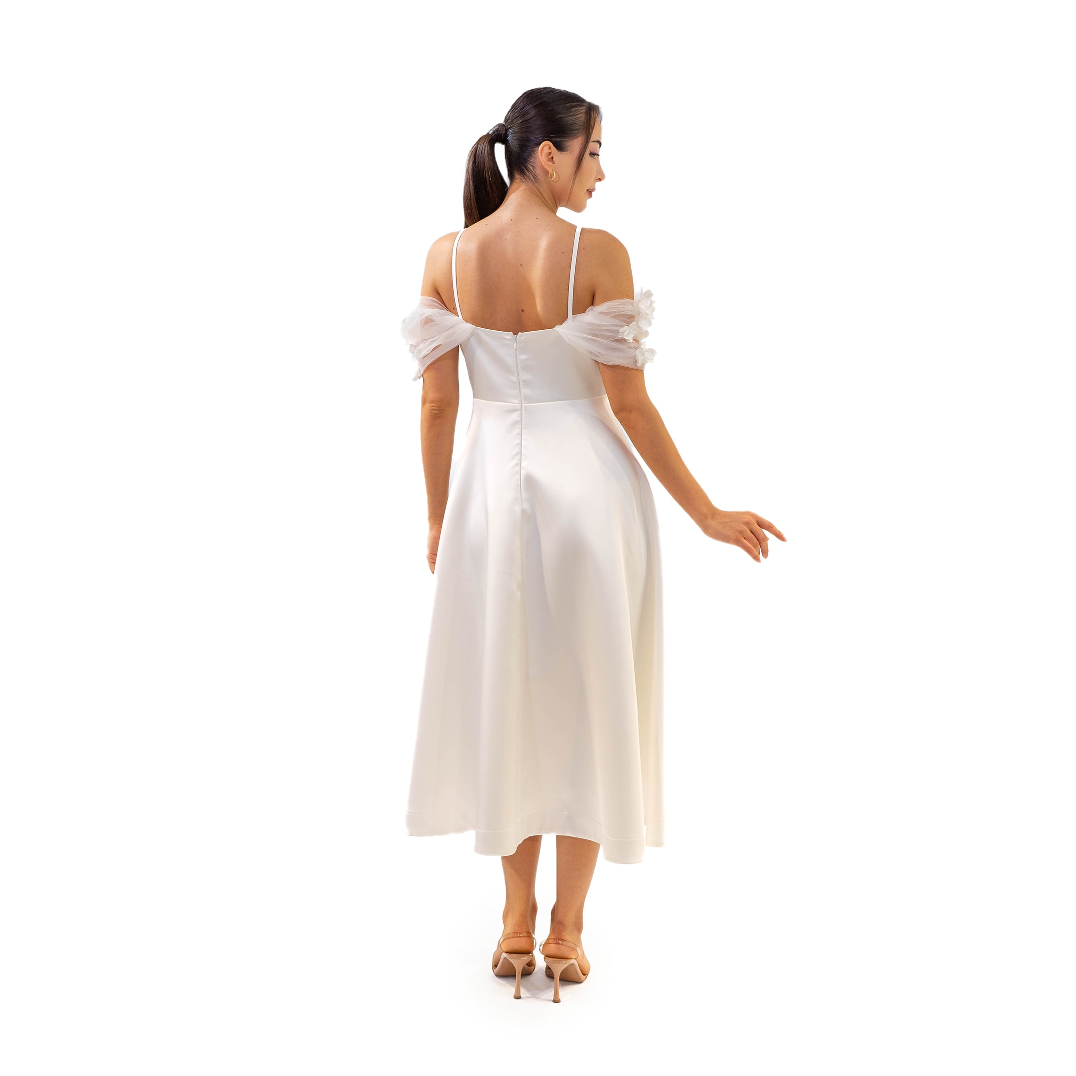 Party Üç Boyutlu Kloş Beyaz Elbise