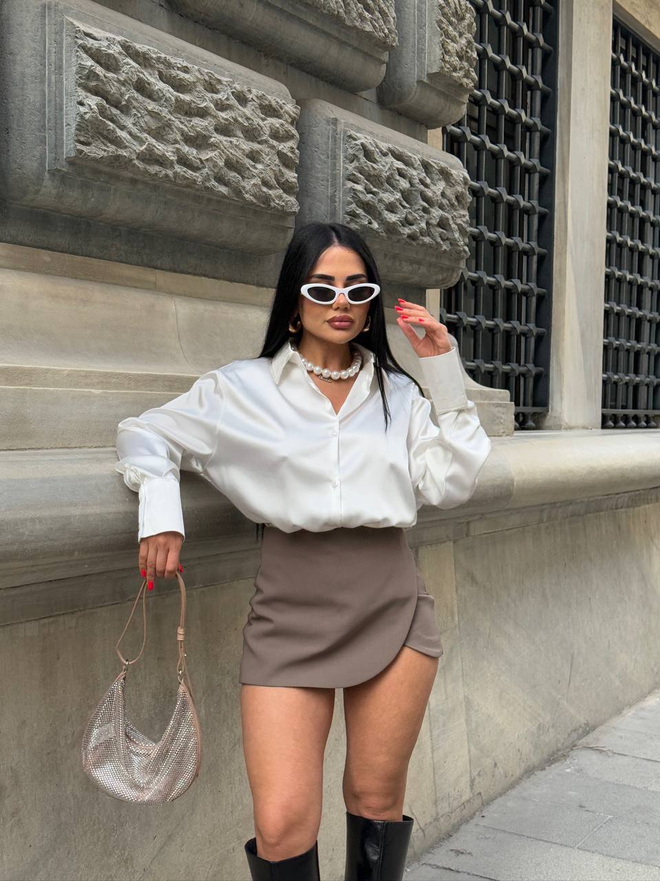 Premium Saten Kumaş Gömlek - Beyaz