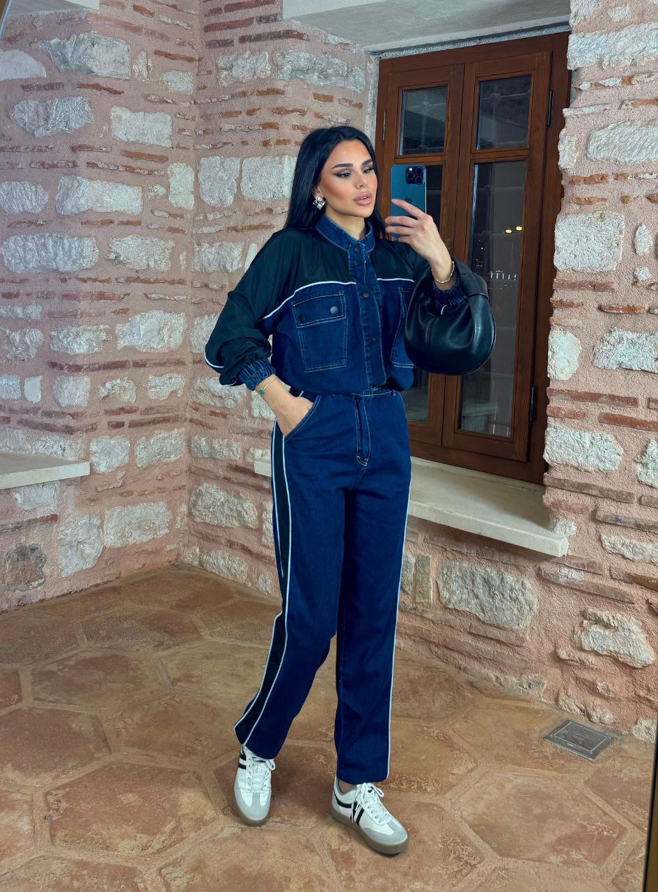 Paraşüt Biyeli Denim Garnili Takım