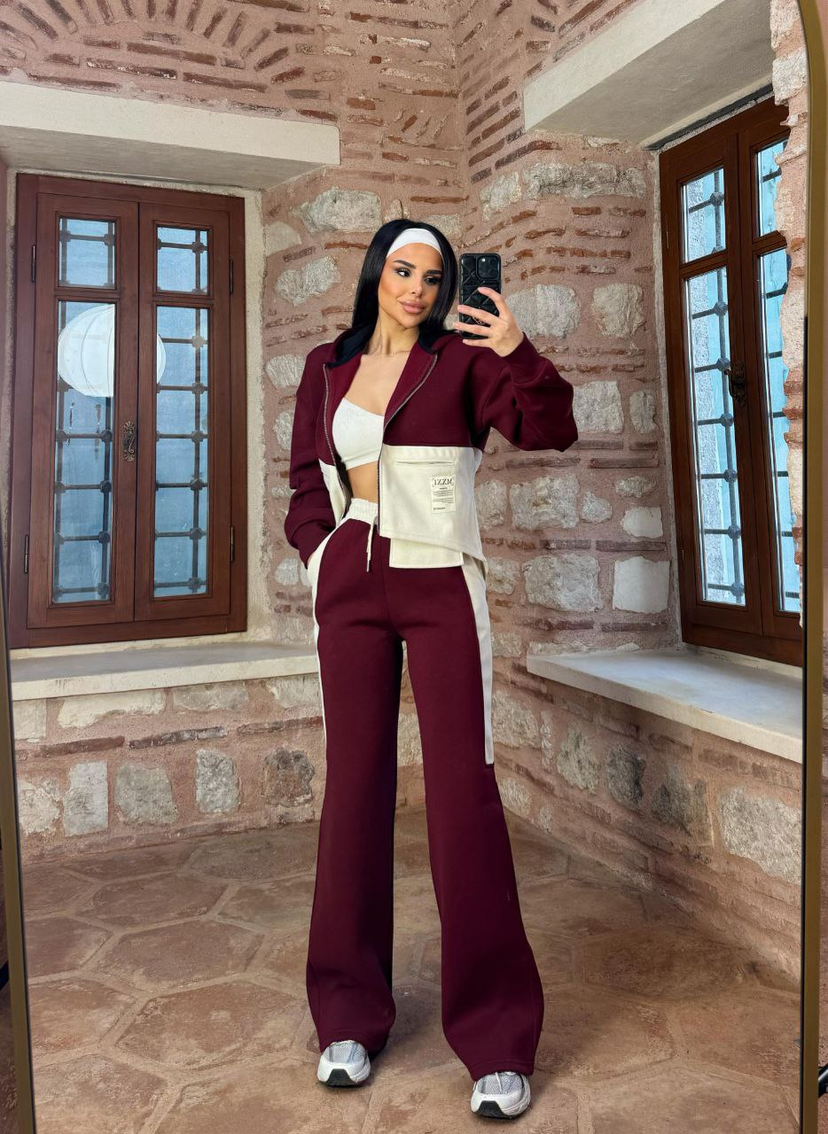 Kaşe Gabardin Crop Sweat Takım 