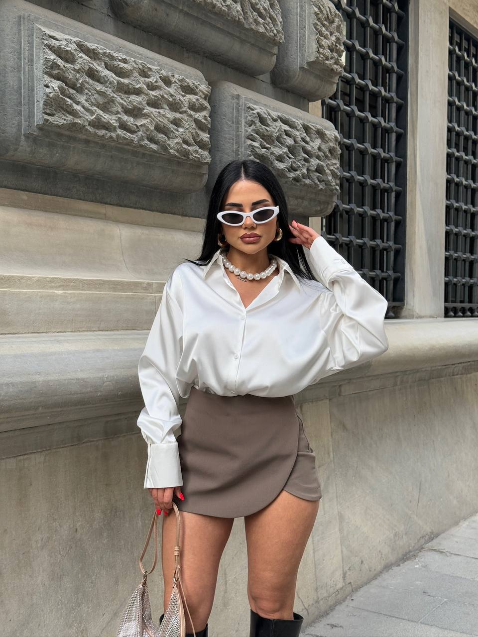 Premium Saten Kumaş Gömlek - Beyaz