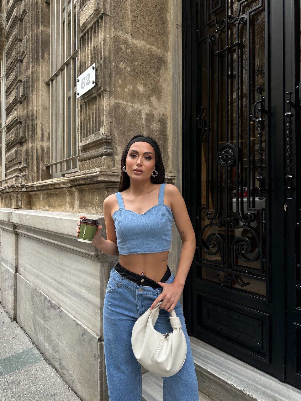 Kırışık Paraşüt Garnili Denim Pantolon