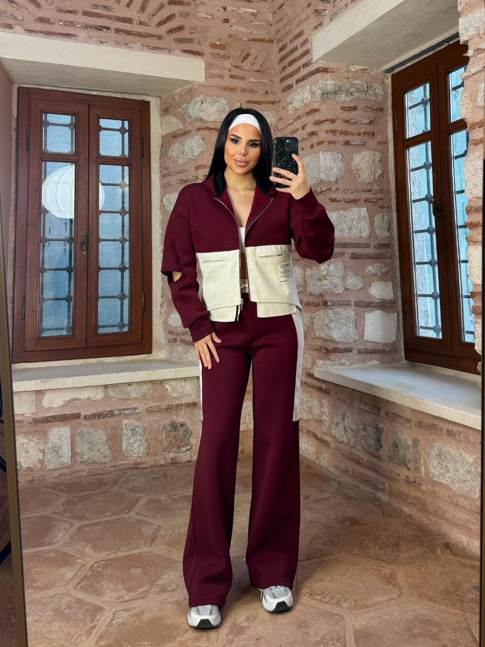 Kaşe Gabardin Crop Sweat Takım 
