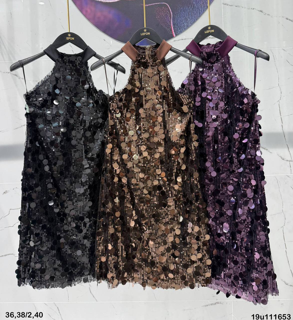 Pullu payet mini elbise - Kahverengi