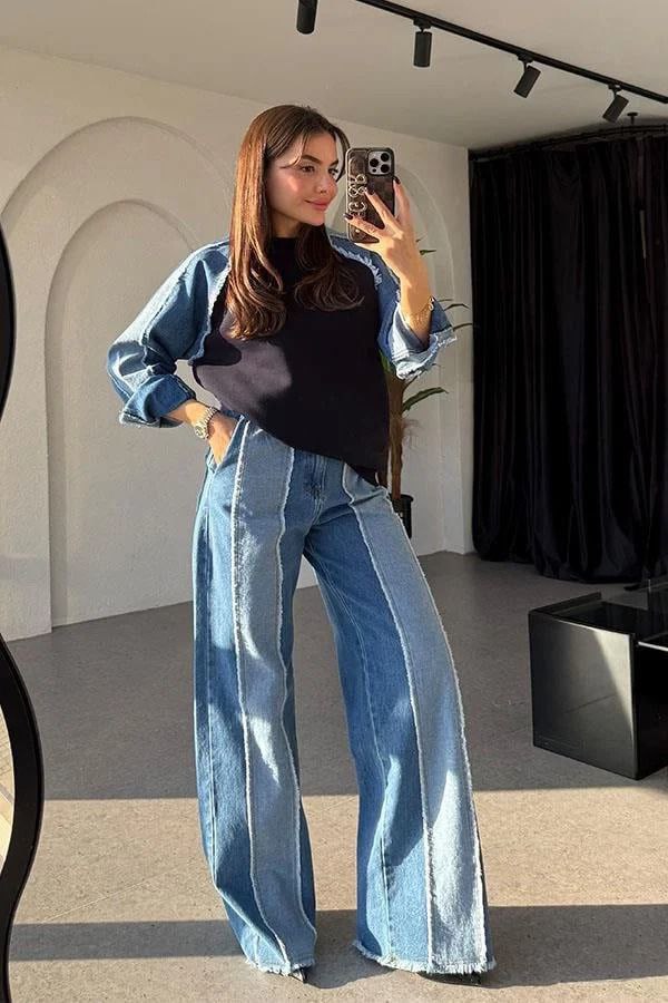 Patch Denim Sweat Garnili Takım 