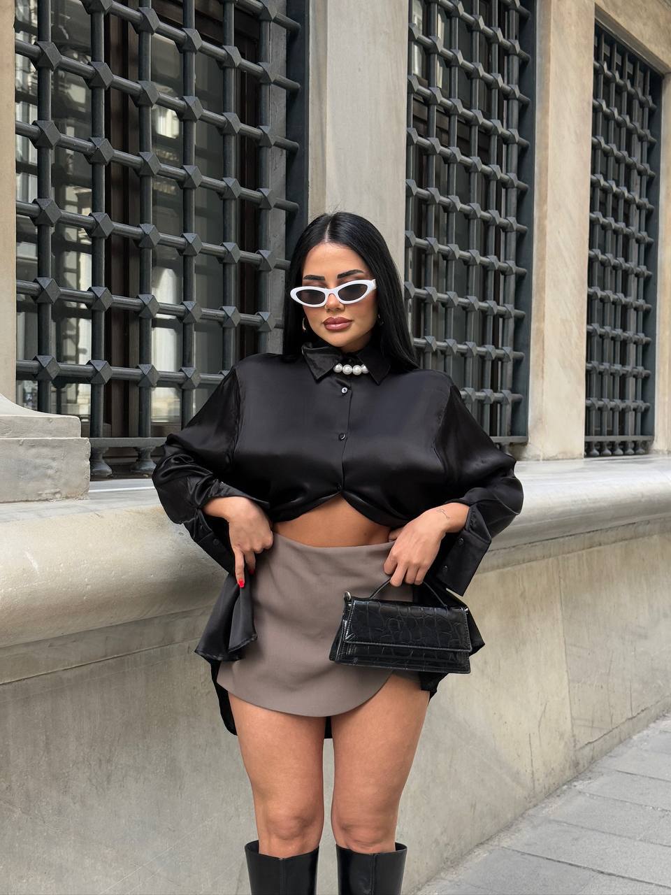 Premium Saten Kumaş Gömlek - Siyah