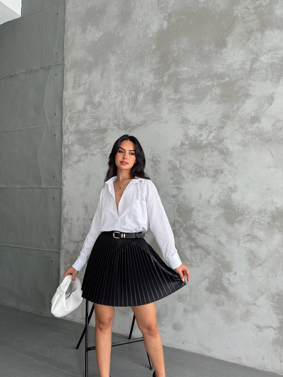 Piliseli  Deri Etek - Siyah