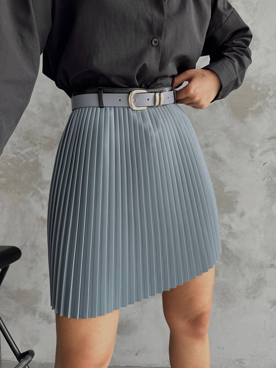 Piliseli  Deri Etek - Gri