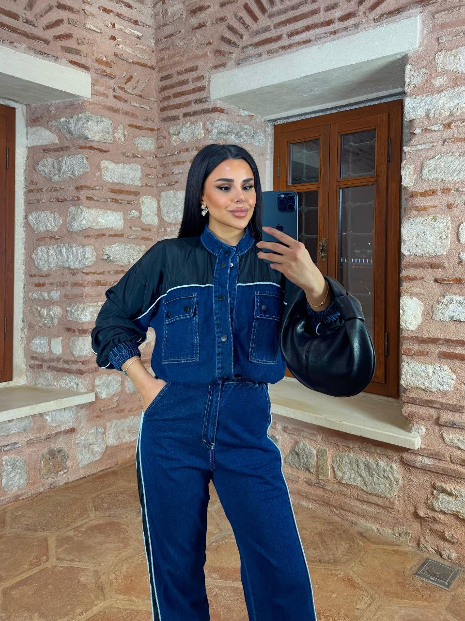 Paraşüt Biyeli Denim Garnili Takım