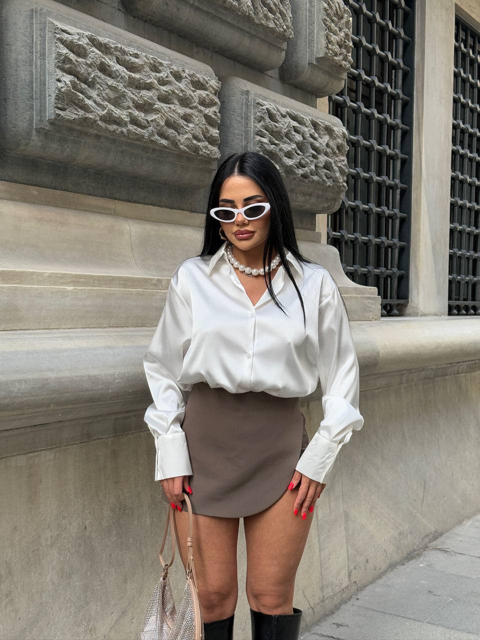 Premium Saten Kumaş Gömlek - Beyaz