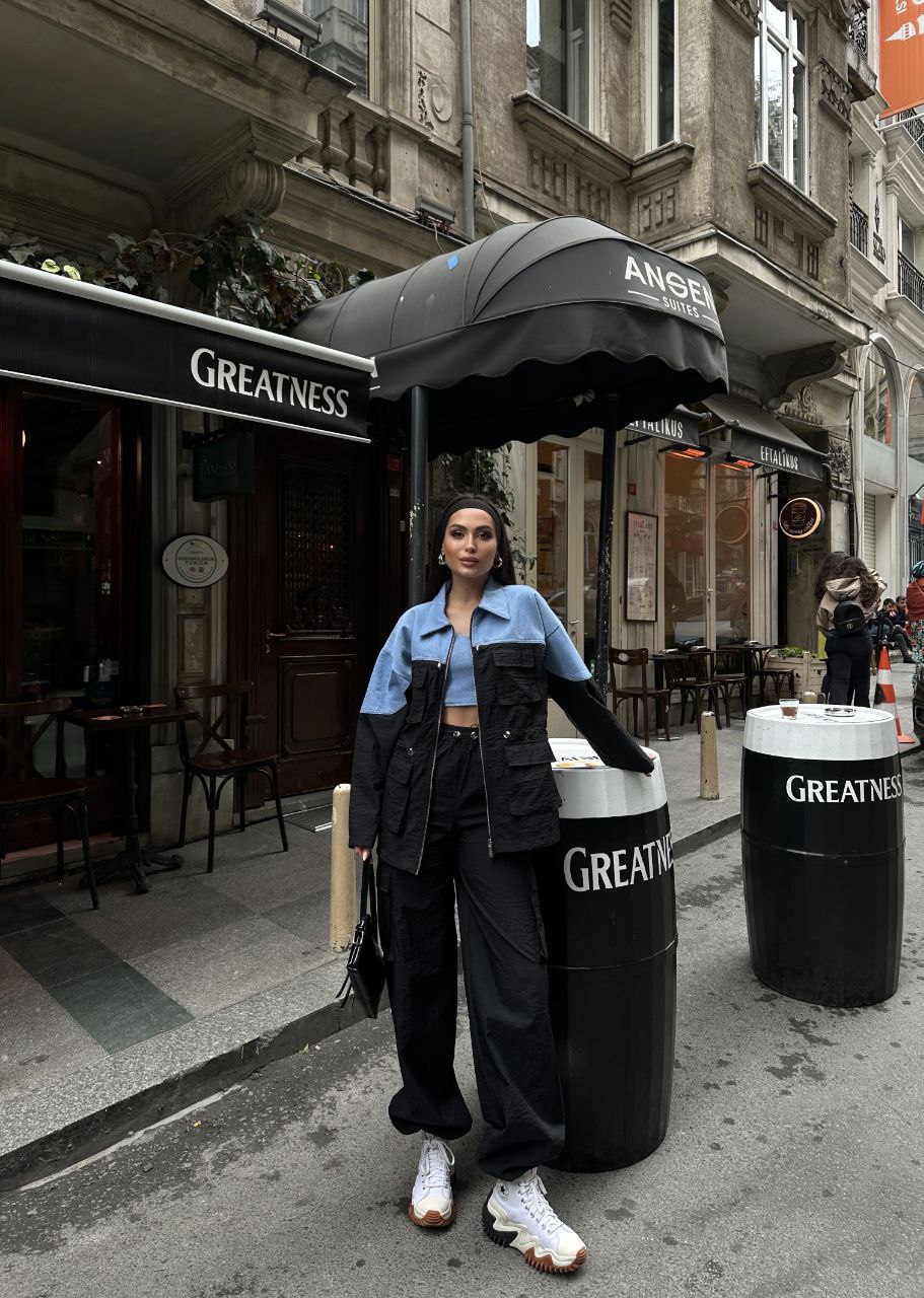 Kırışık Paraşüt Garnili Denim Ceket
