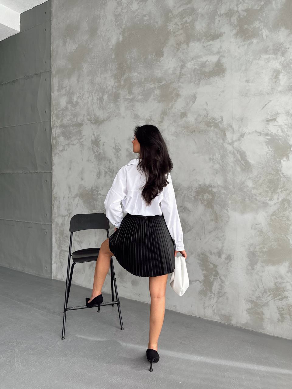 Piliseli  Deri Etek - Siyah