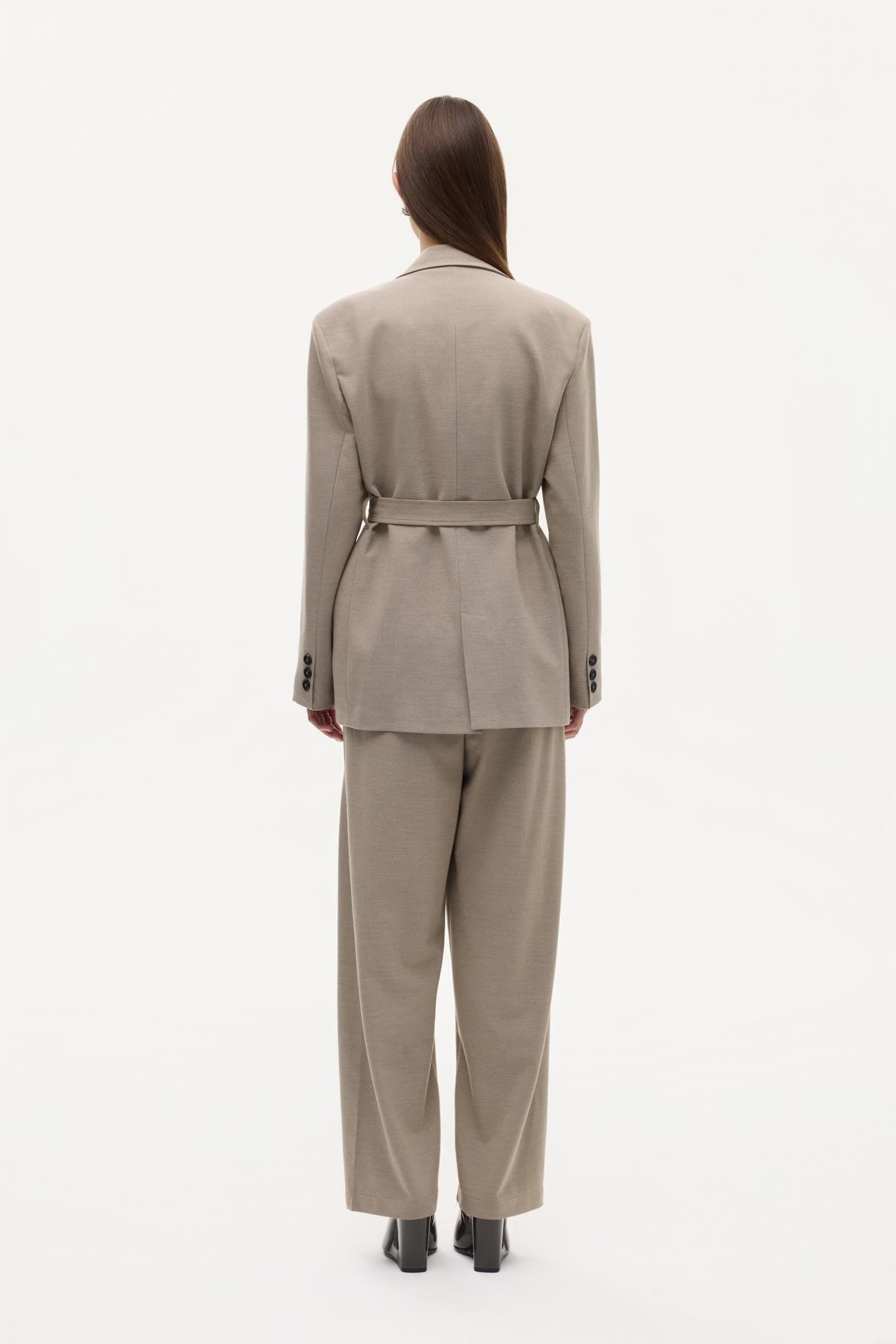  Kemerli Blazer Ceket Vizon