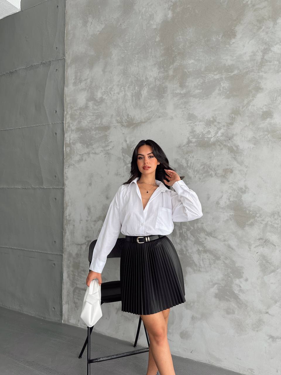 Piliseli  Deri Etek - Siyah