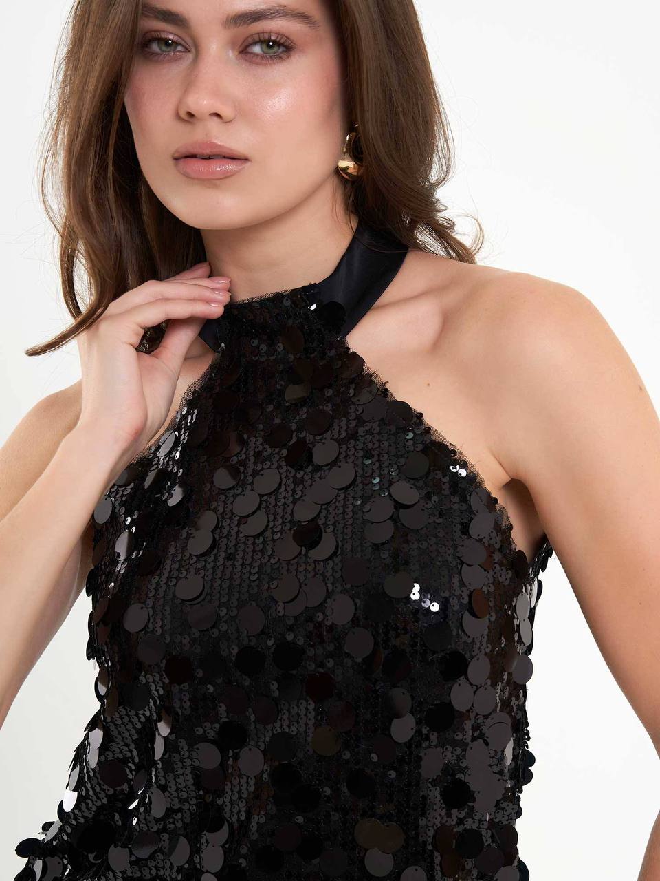 Pullu payet mini elbise - Siyah