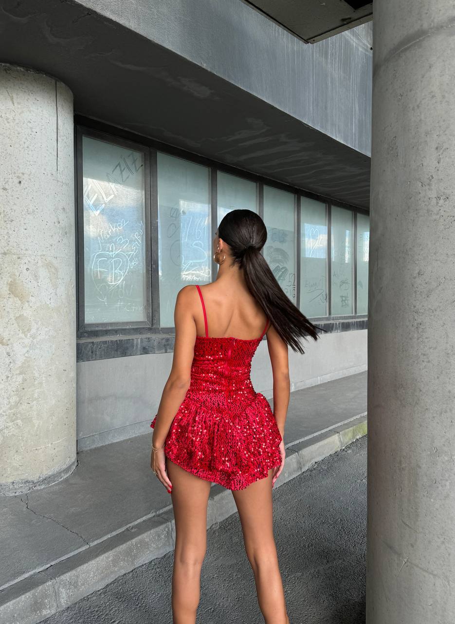 Kloş payet mini elbise - Kırmızı