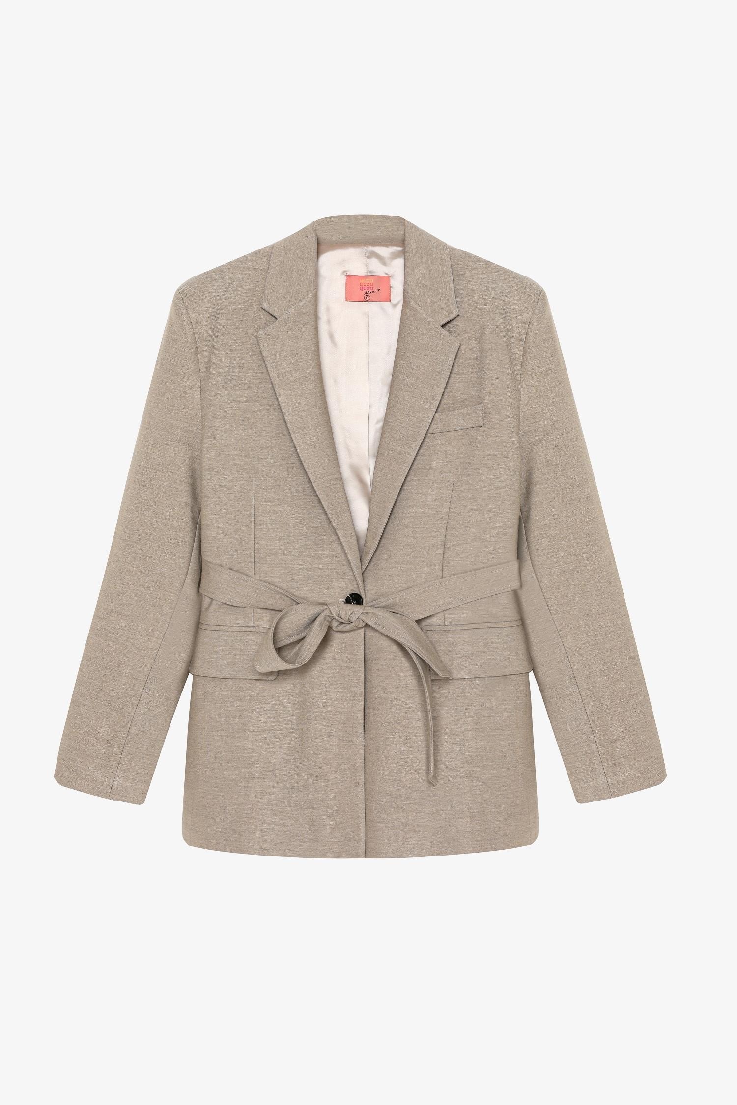  Kemerli Blazer Ceket Vizon