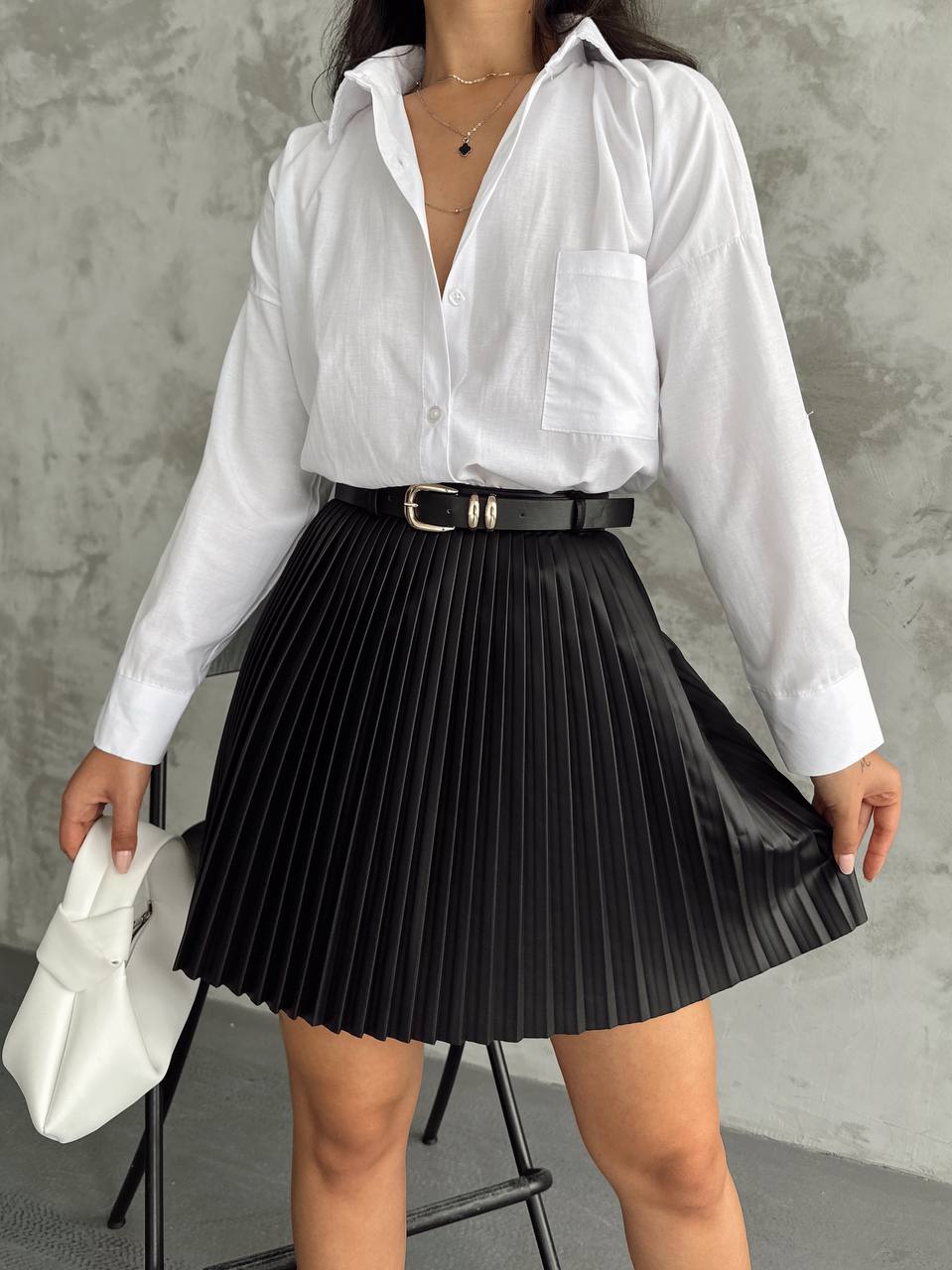 Piliseli  Deri Etek - Siyah