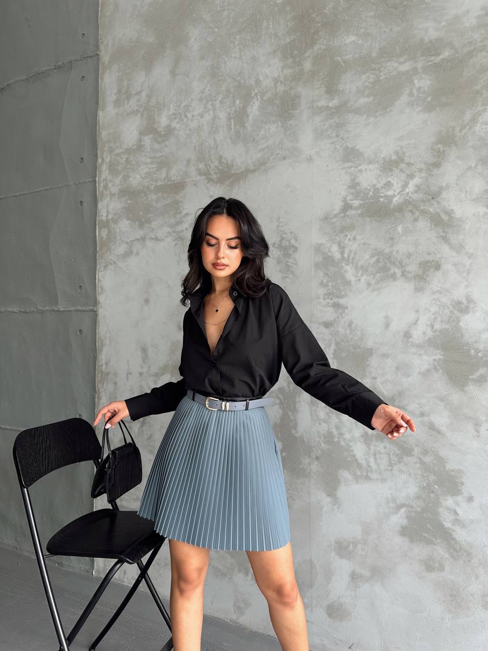 Piliseli  Deri Etek - Gri