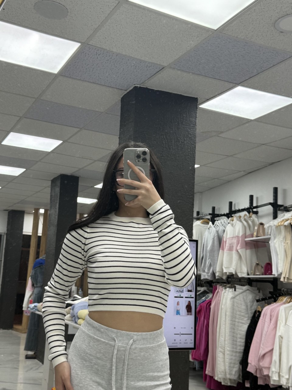 Çizgili Fit Crop Triko Bluz