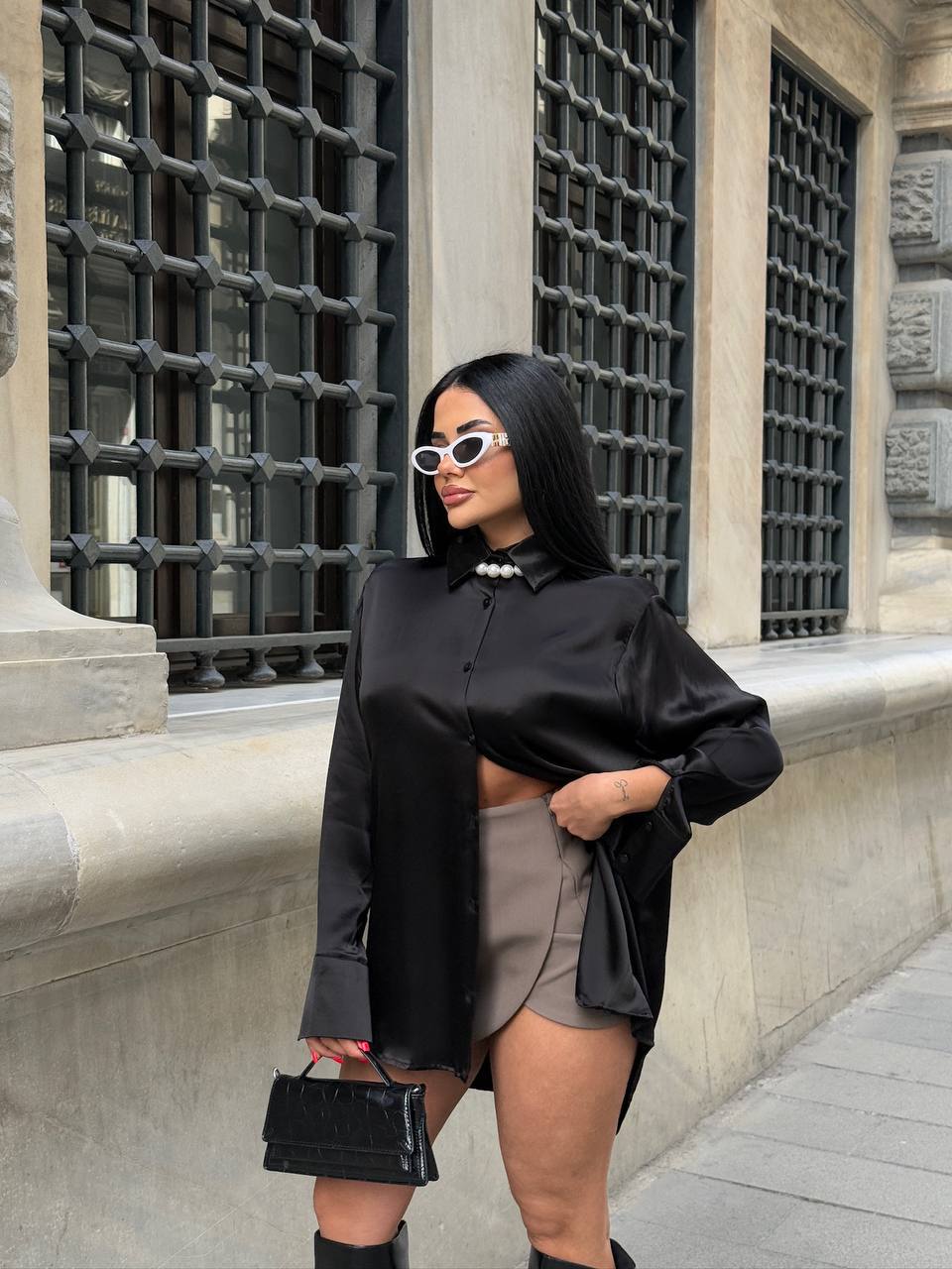 Premium Saten Kumaş Gömlek - Siyah