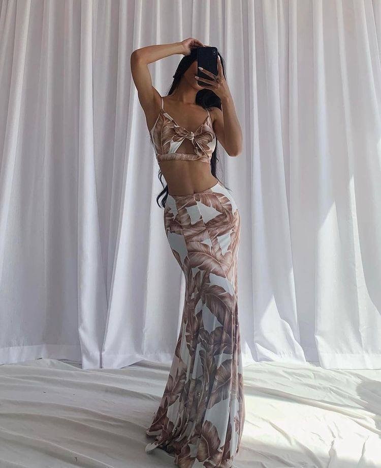 Maxi boy etek & crop takım