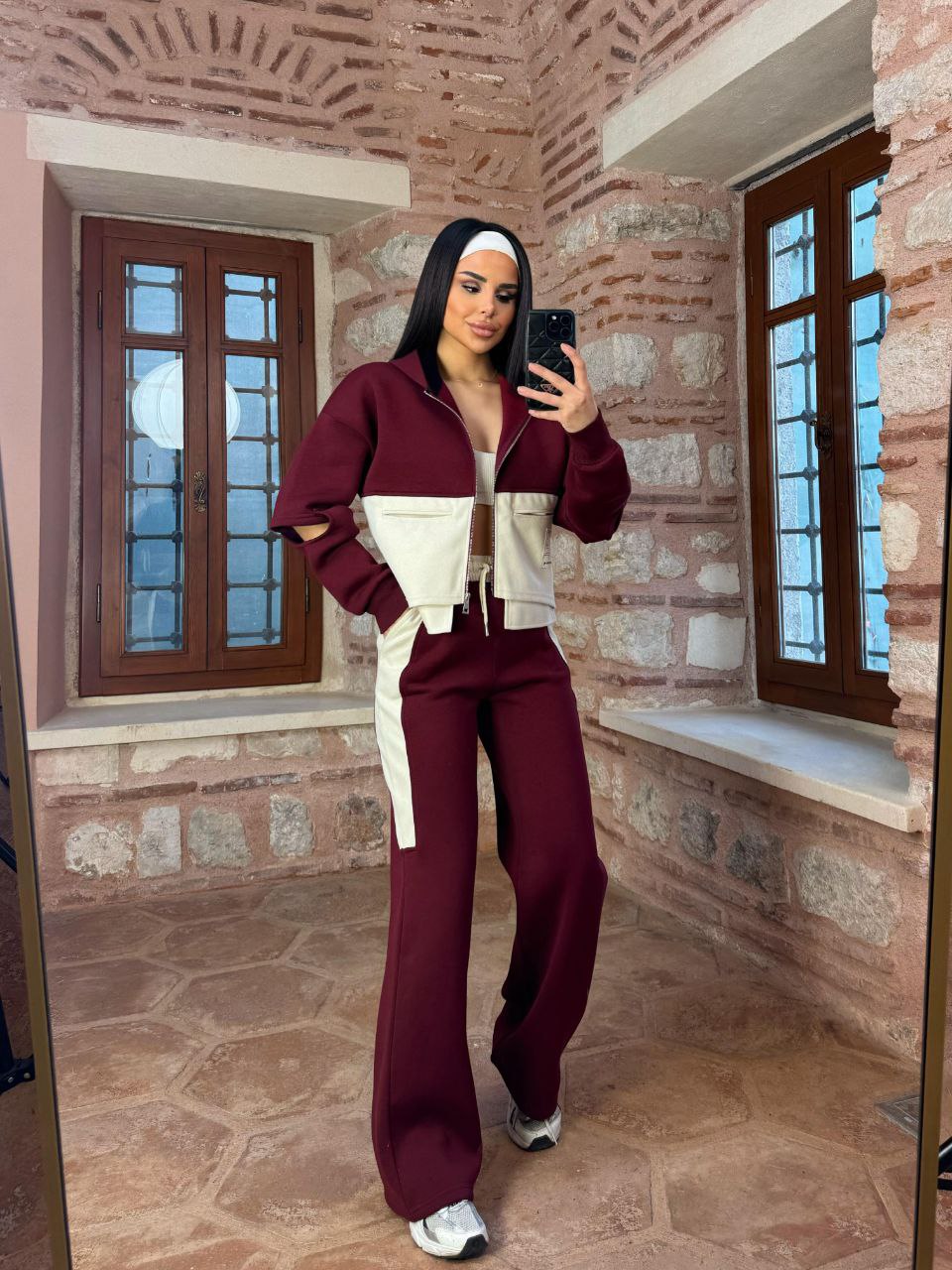 Kaşe Gabardin Crop Sweat Takım 
