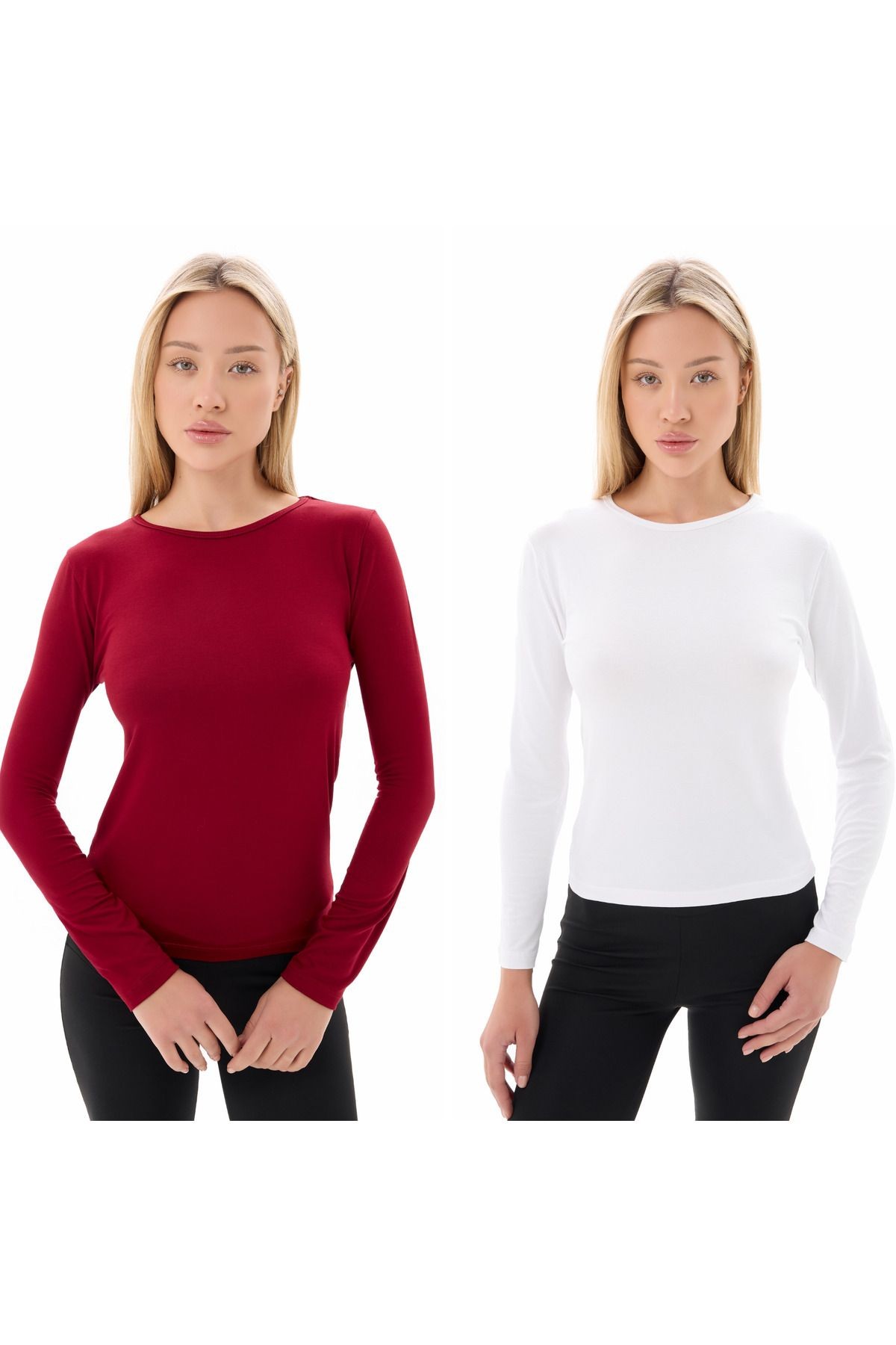 2'li Set Bisiklet Yaka Basic Uzun Kollu Body