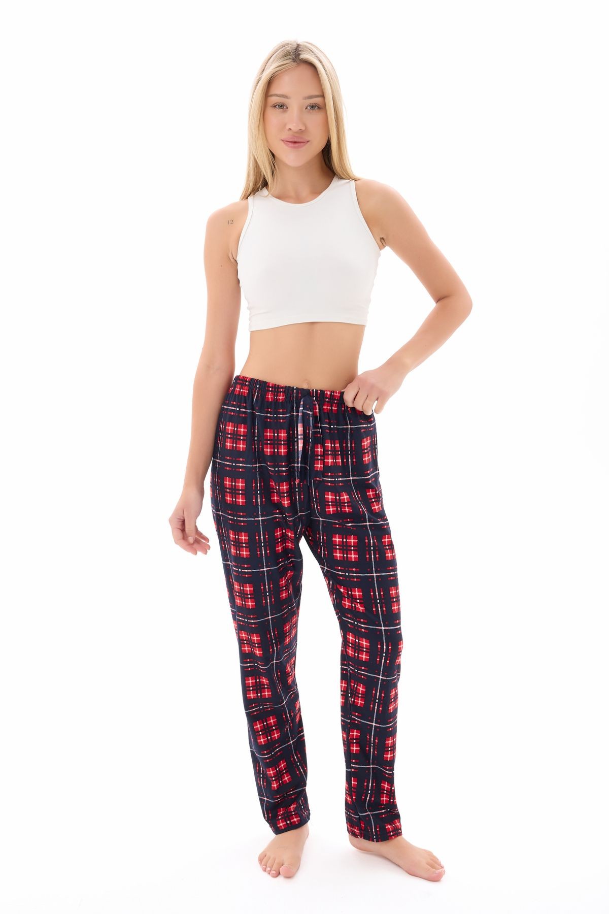 Kadın Desenli Yumuşak Dokulu Örme Pijama Altı - lacivert