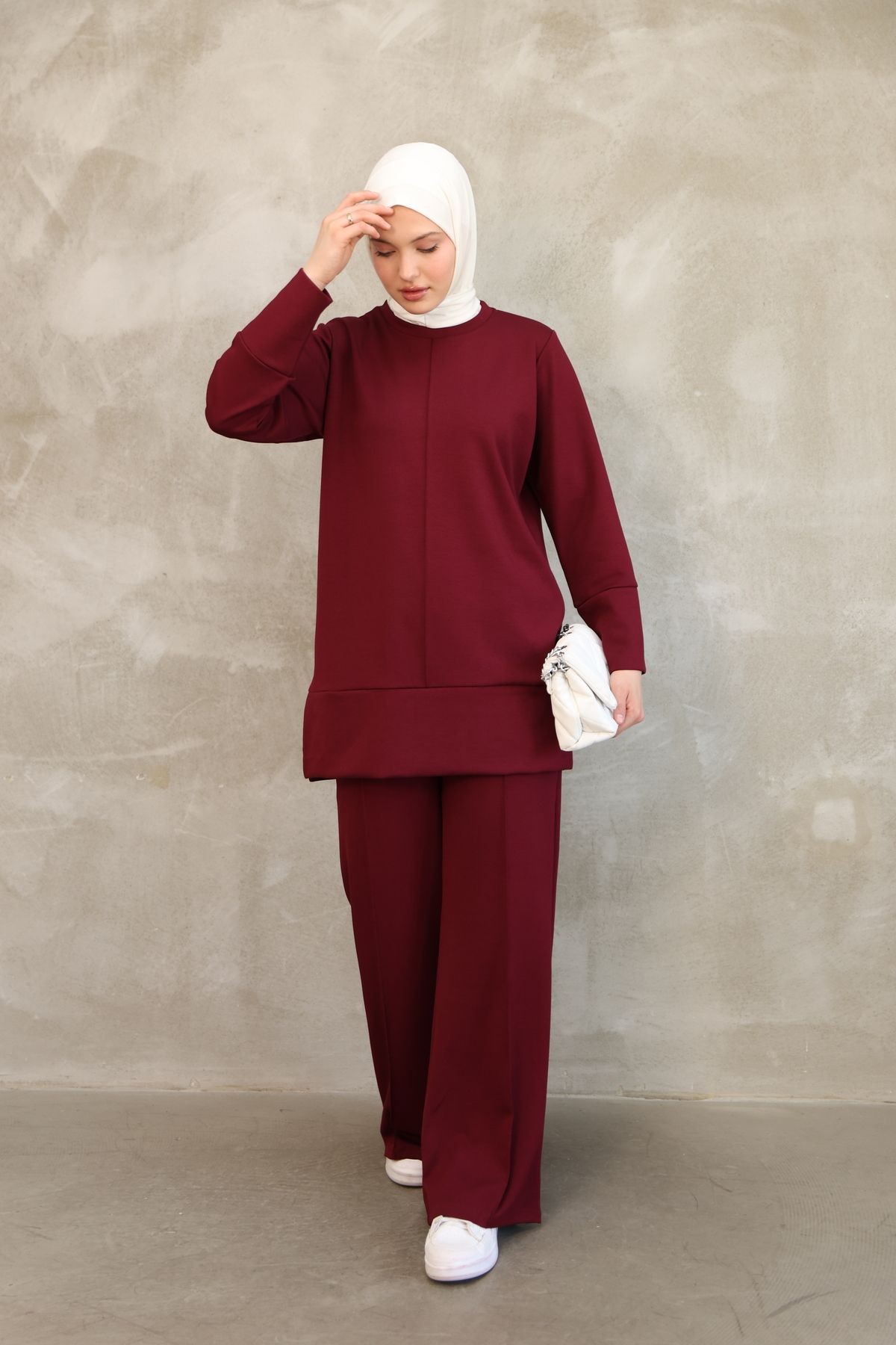 Çimalı Kadın Tesettür İkili Takım – Viskon Karışımlı Tunik & Geniş Paça Pantolon
