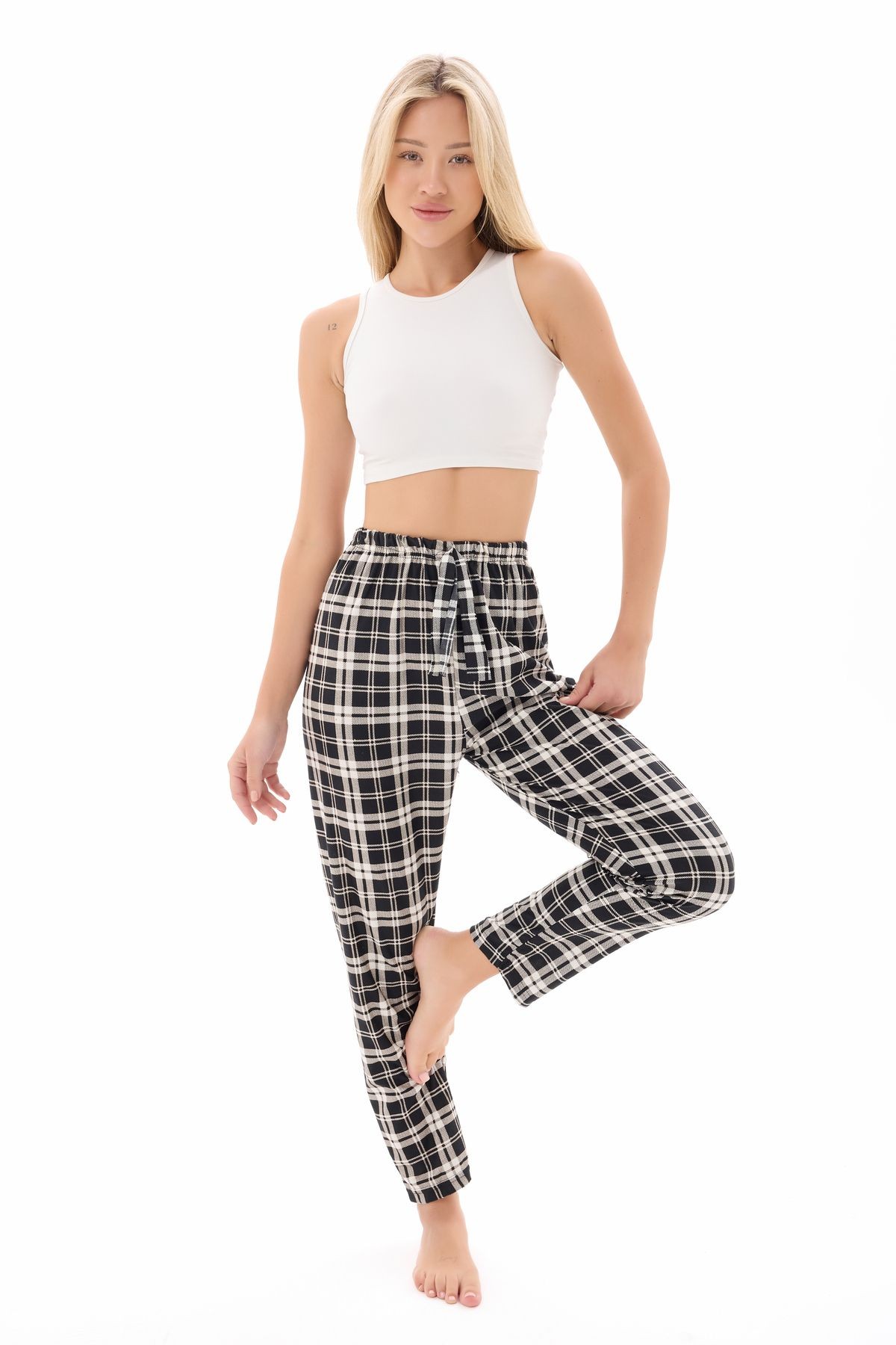 Kadın Desenli Yumuşak Dokulu Örme Pijama Altı - siyah